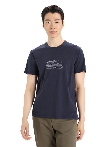 T Shirts Icebreaker Merino Central Classiche Corta Sleeve Caravan Homme Bleu Marine | FR 1149AHKP